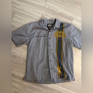 Harley-Davidson Gray and Yellow Casual Button Down Shirt with unique design.